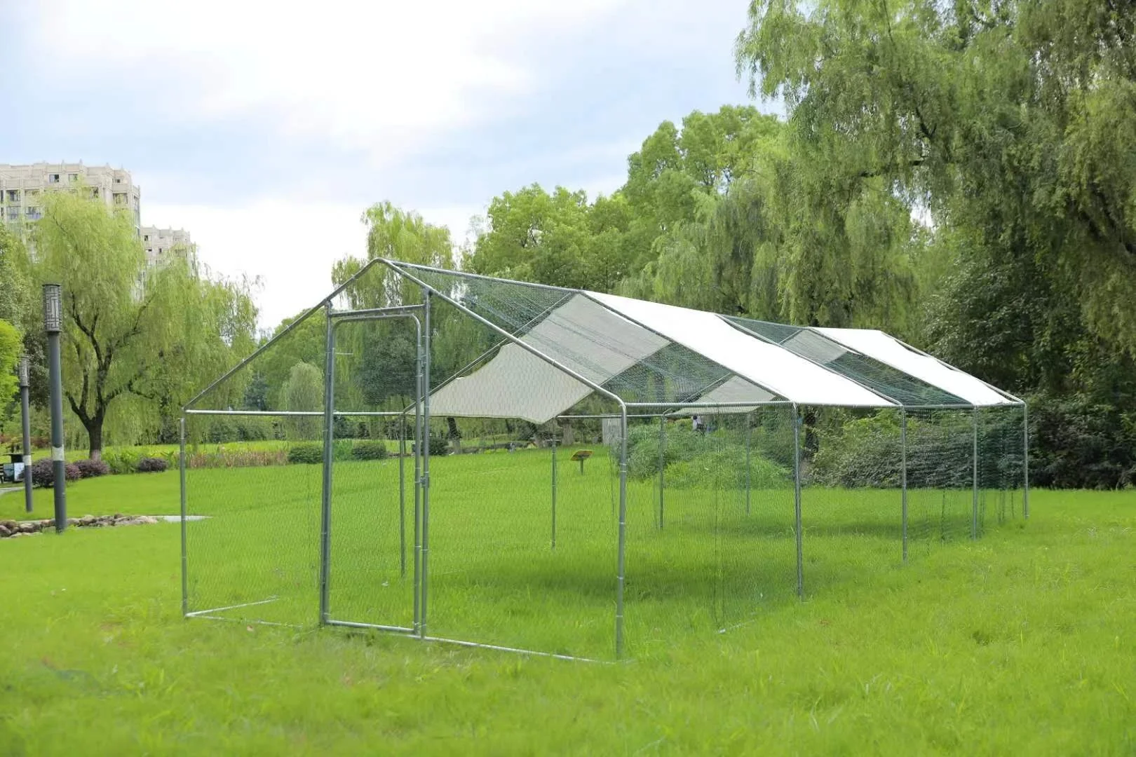 US 8x3x2m Chicken Coop Walk-in Metal Poultry Cage Hen House Chicken Run Cover