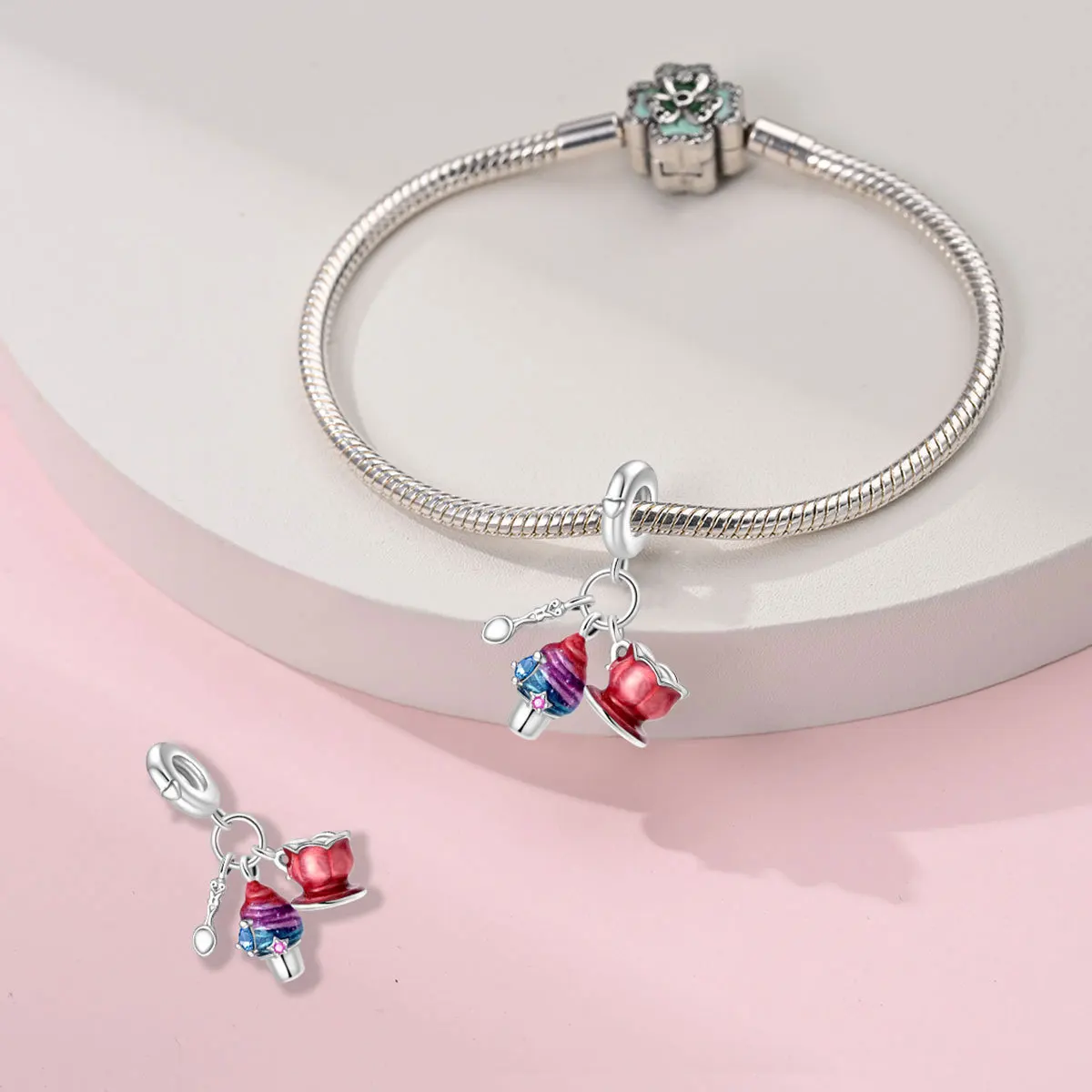 Popular DIY Copper-Plated 925 Silver Bracelet Candy beads for bracelet making fashion Cake Coffee Motifs pendant with crystal