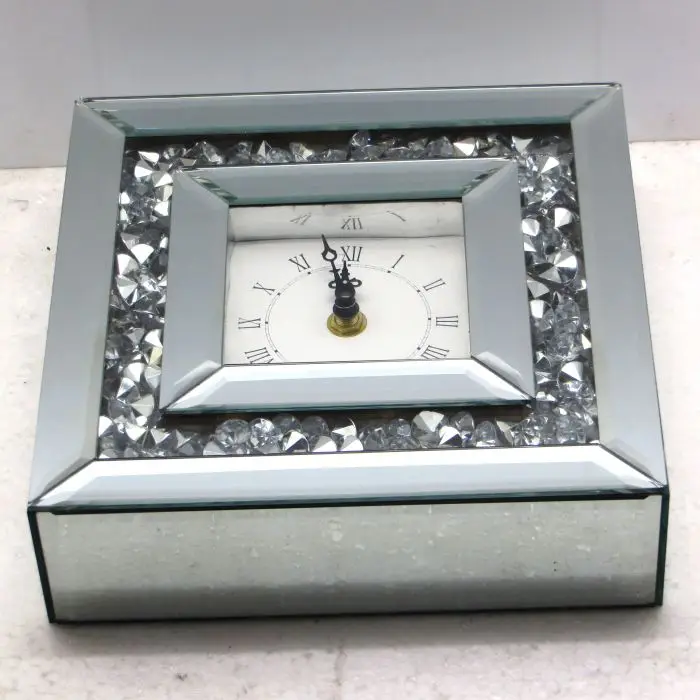 silver glass crystal mirror diamond decorative table clock