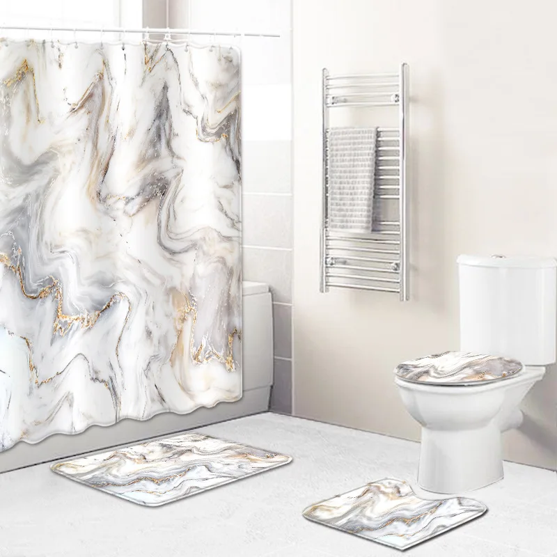 Luxurious cross-border shower curtain bathroom floor mat toilet suit digital printing polyester tapestry