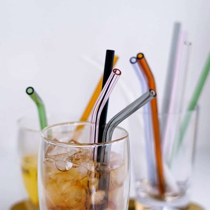 Wholesale Borosilicate Glass Straw Accept Customization Reusable Colorful Bent Glass Straws in Bulk