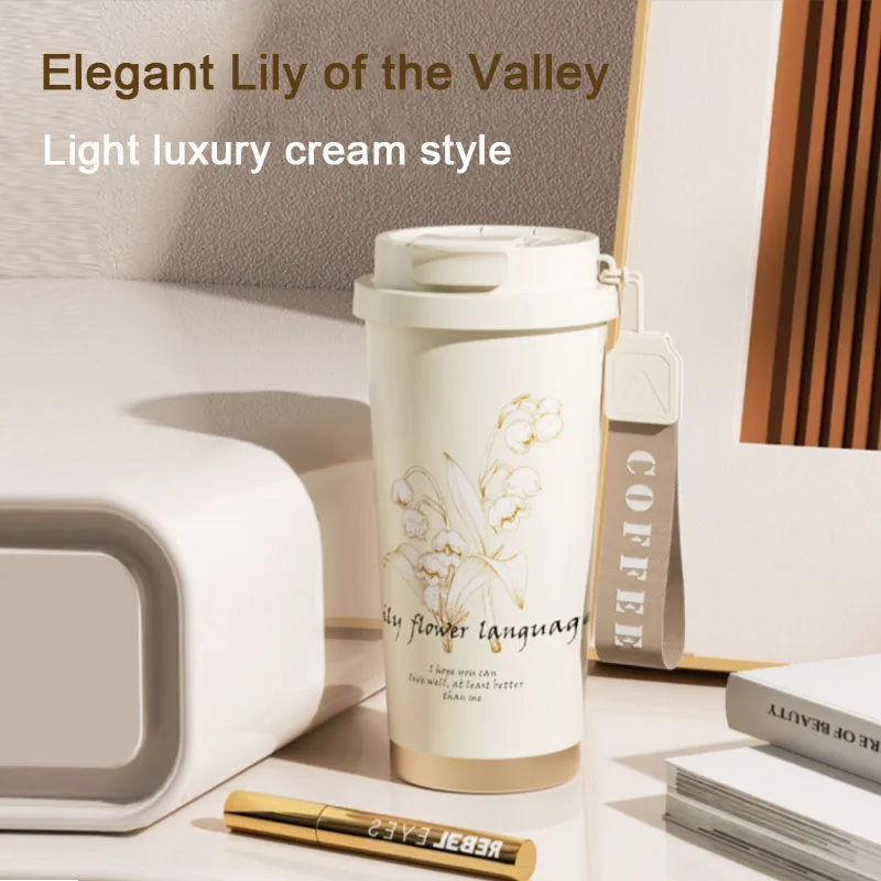 Dropshipping Double Wall Water Cup Stainless Steel Heat Insulation Mug Car Tumbler 550ml Portable Vacuum Coffee Bottle With Rope