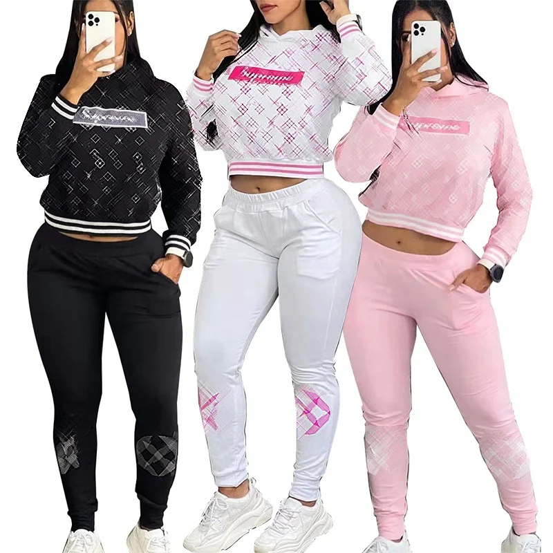 2023 Newest Designer Brand Crop Top 2 Piece Pants Set Casual Tracksuit Sweat Suits Luxury Two Piece Sweatpants And Hoodie Set