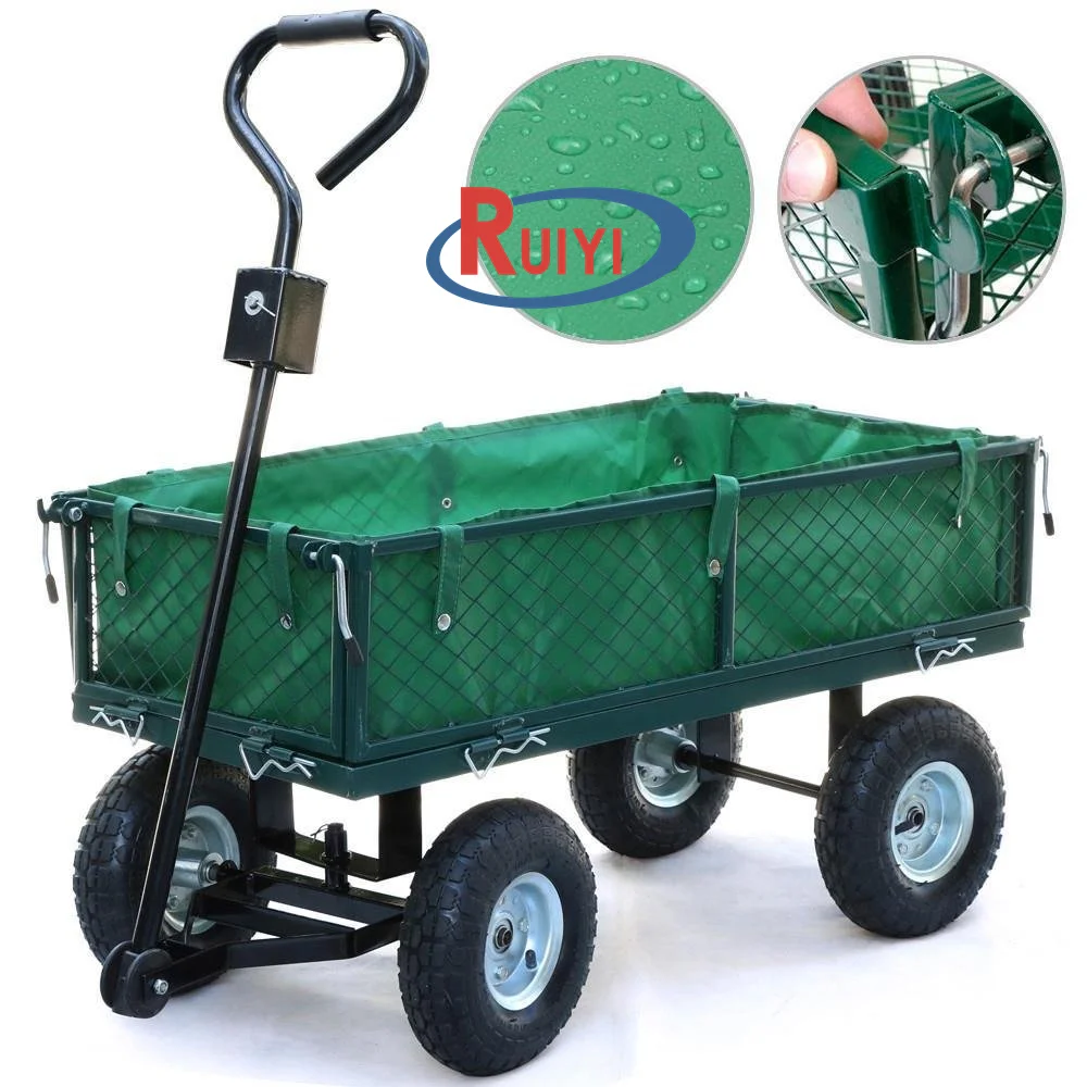 4 Wheeled Garden Utility Steel Metal Hand Truck Cart Trolley with Pneumatic Tire