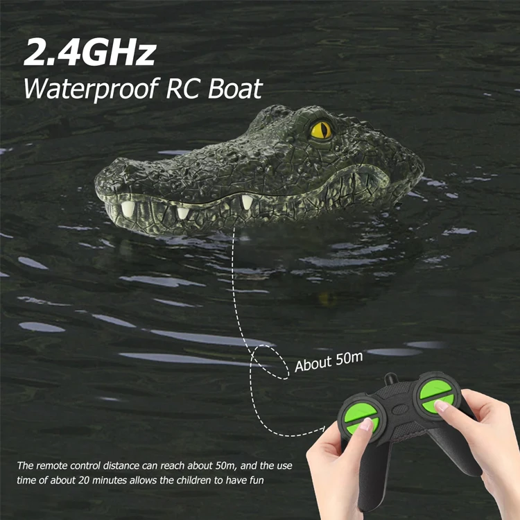 2.4GHz Head Boat for Pools and Lakes High Simulation Alligator Head RC Boats Prank Toys Remote Control Crocodile Boat for Kids