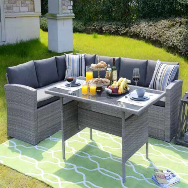 3pcs rattan corner group sofa sets dinning table set dining room furniture