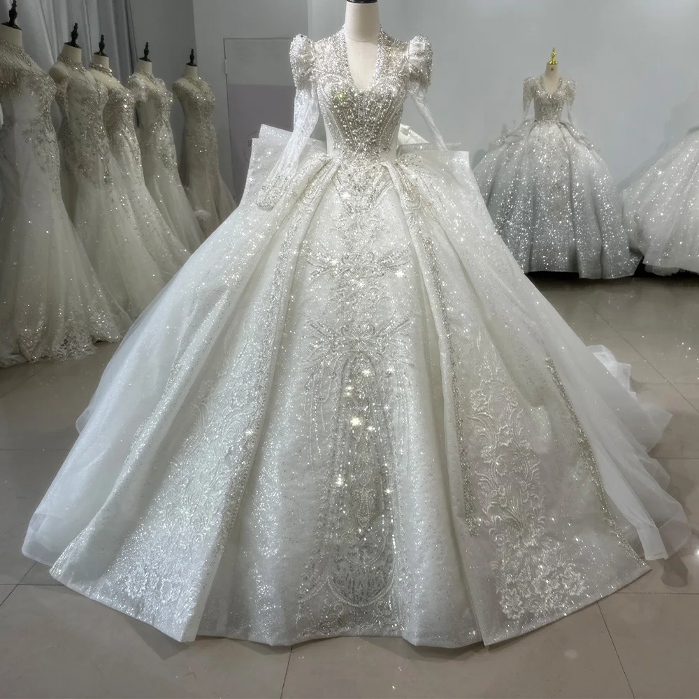 Jancember XS107 Beautiful Sequins Beading Wedding Long Tail Dresses For Women