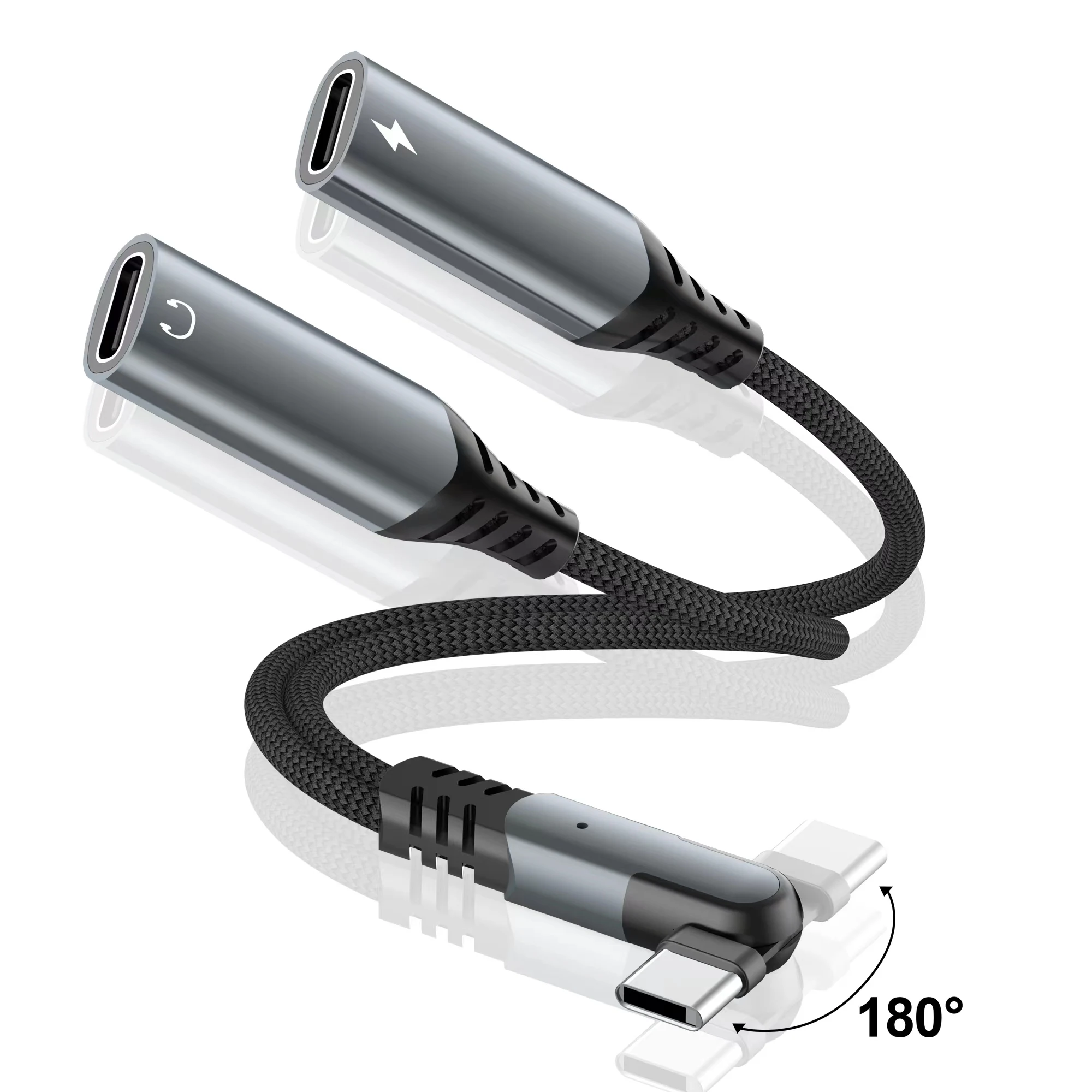 2 in 1 Charger Audio Type C Cables Earphone Headphones Jack Adapter Connector Cable 3.5mm Aux Headphone 180 degree rotation