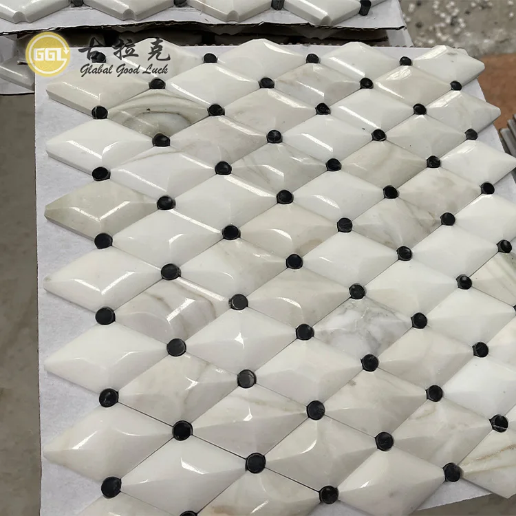 Полированная 3D плитка в стиле белый смешанный черный точечный мозаичный Декор для гостиной/стены пола