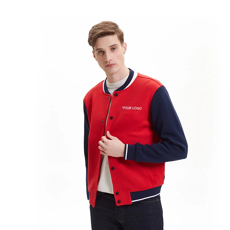 OEM Cheap Baseball Jackets Men Custom Red Bomber Jacket Varsity Jacket Male Men 59% Cotton,41% Polyester Shell Custom Packing