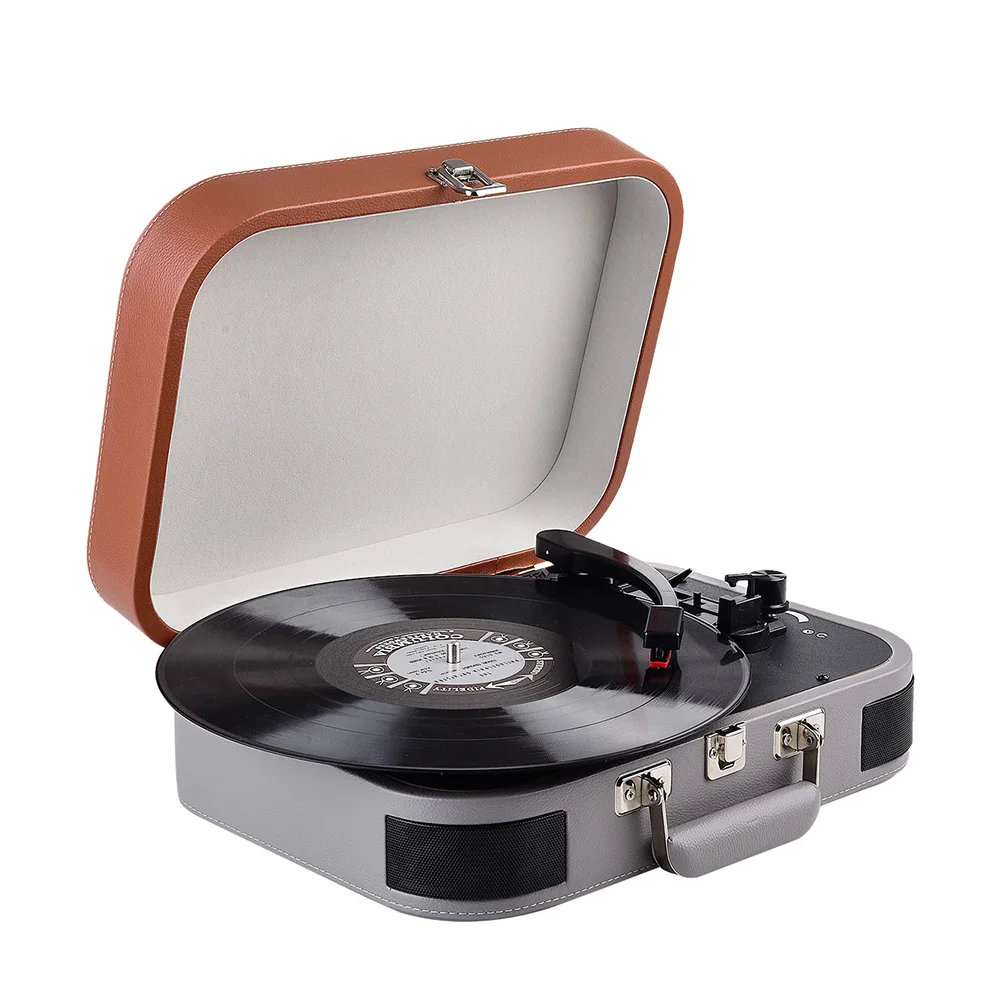 Retro vinyl lp turntable record player suitcase cassette recorders & players with portable handle
