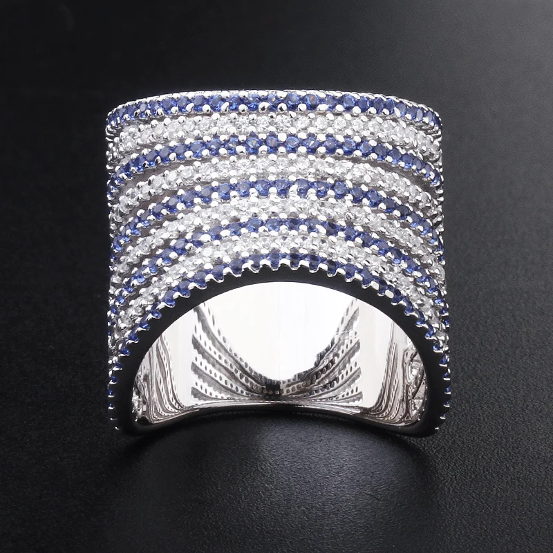 2023 new arrivals s925 luxury women jewellery cubic zircon big 18k gold ring designs for girls with blue stone real silver 925