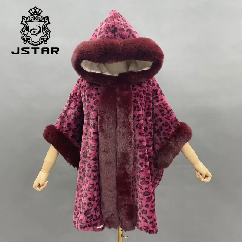Winter leopard hooded cloak long cape oversized cardigan red hood cape coat