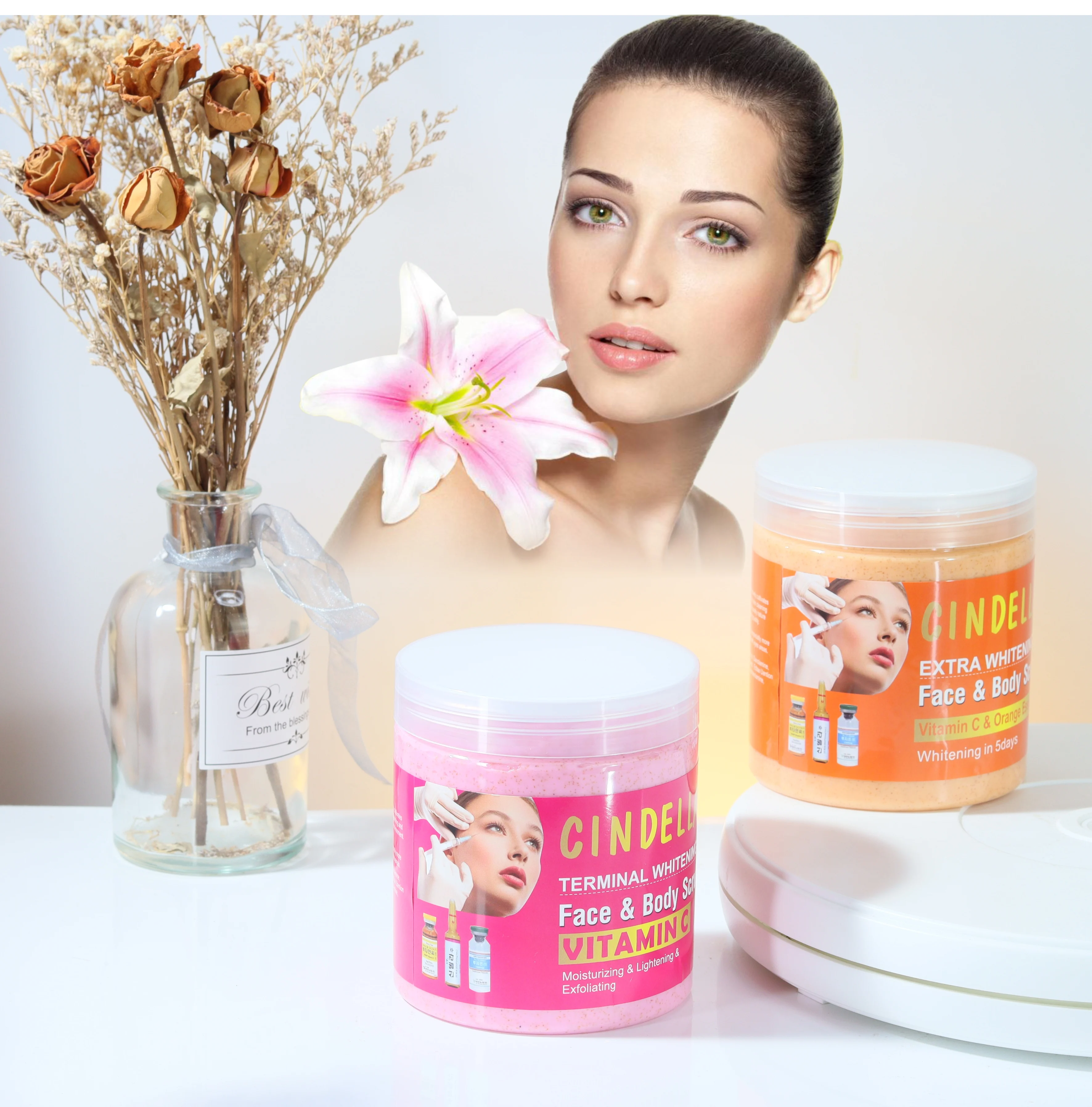 RT Private Label Exfoliating Face & Body Scrub Terminal Extra Whitening Vitamin C Orang Essence Wholesale Skin Care Scrub
