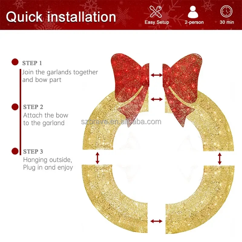 2024 New Arrival 48 Inch Pre-Lit Outdoor Christmas Door Wreath Decoration Artificial Hanging Garland with Light  for Front Door