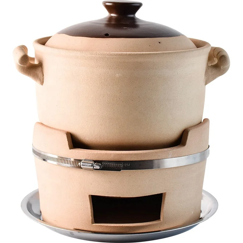 Household Old Fashioned Clay Fire Stewed Casserole Chrcoal Stove Barbecue Stove with Stainless Steel Baking Tool