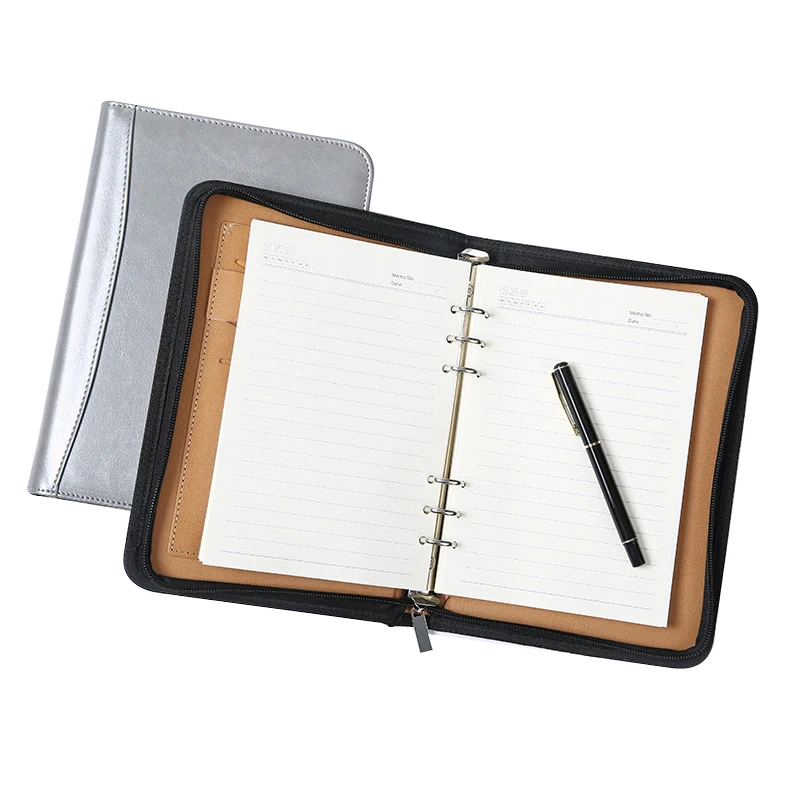 Amerpromo PU Leather Notebook Portfolio Folder Zipper Money Organizer for Cash with Binder Cash Envelopes & Calculator