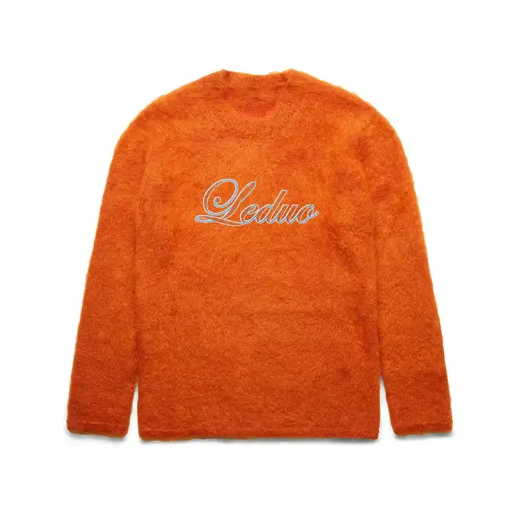 Wholesale Custom Fashion Mohair Jacquard Mohair Pullover Men Long Knit Streetwear Sweater For Men