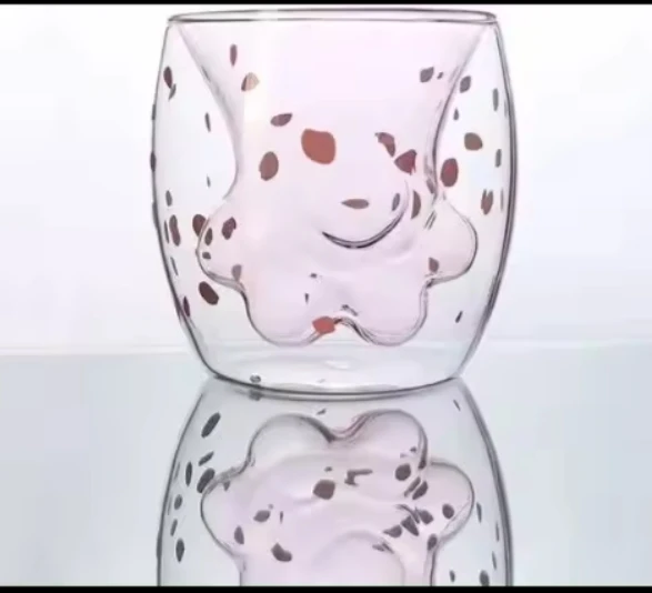 250ML Hot selling creative Double layer creative influence cat paw coffee milk cup cherry blossom glass water cup