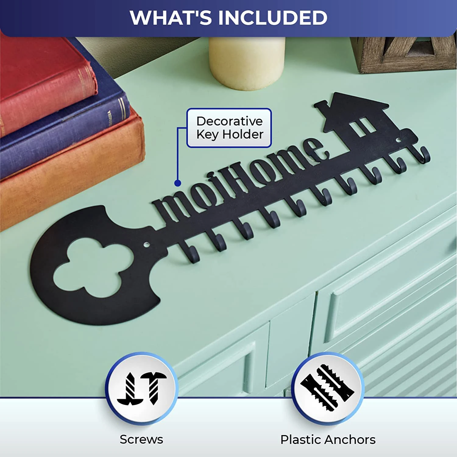 Key Organizer Wall Mount Rack - Decorative 10 Hook Iron Key Ring Holder for Wall - Ideal for Entryway Front Door, Kitchen.jpg