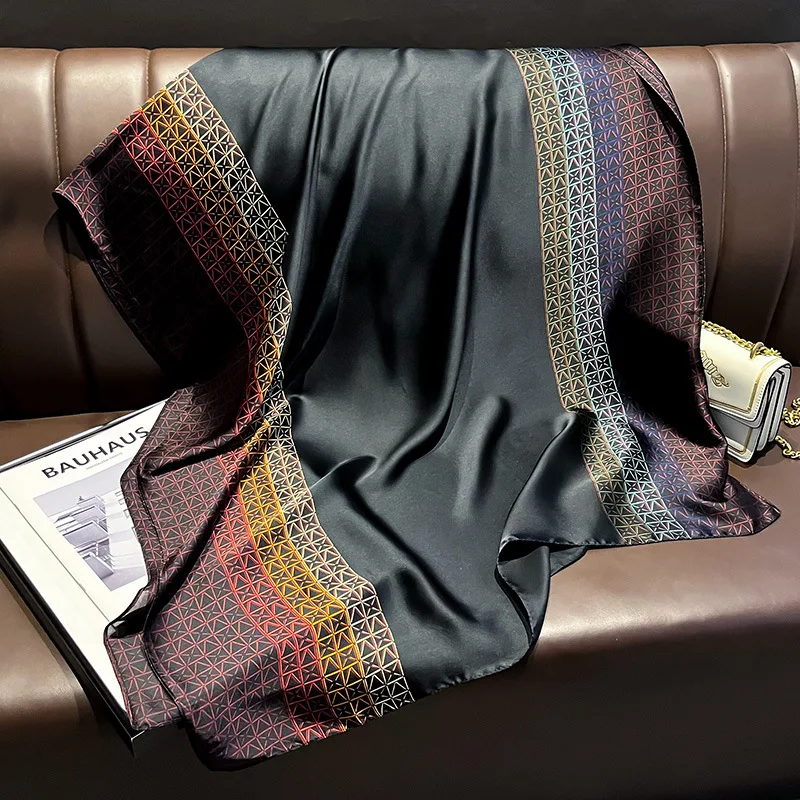 Luxury Brand Checked Printed Silk Scarves for Ladies Summer Hijab Scarf Women Foulard  Beach Stoles Soft Long Scarves Shawls