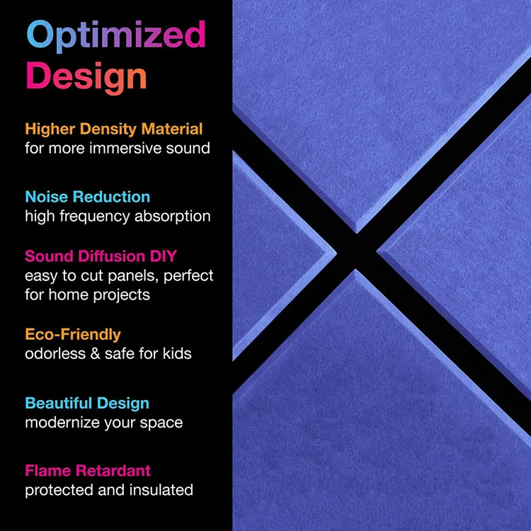 Acoustic Foam Panels Beveled Edge Tiles Soundproof wall panels polyester fiber acoustic panel for Sound Absorbing