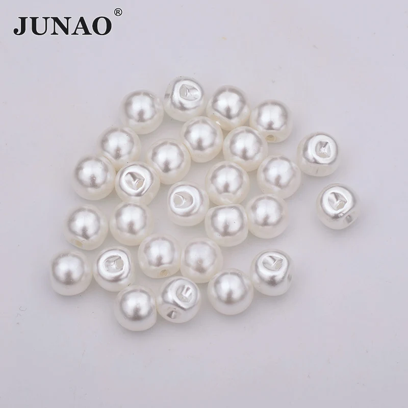 Оптовая продажа белые жемчужные пуговицы JUNAO 8 мм 10 12 декоративные бусины со стразами для одежды и рубашек