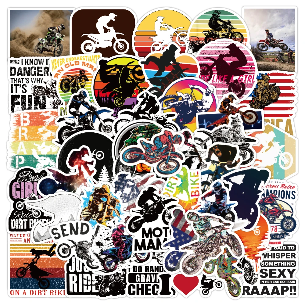 50Pcs Cartoon Cross-country motorcycle Sticker Custom Waterproof Vinyl Notebook Motorcycle Decal Trail Bike Stickers