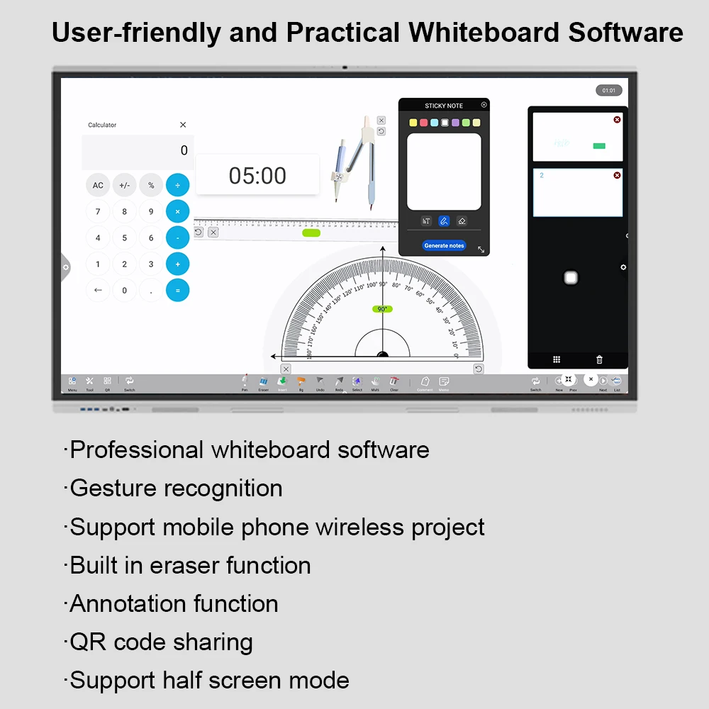4K Android/window OPS 65 inch Interactive Smart board Multi Touch Scree Interactive Whiteboard Computer for Education