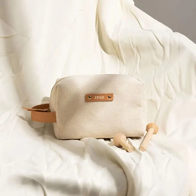 Wholesale Zipper Makeup Bag Eco-Friendly Cotton Canvas  Accessory Pouch Double Sided Cosmetic Bag