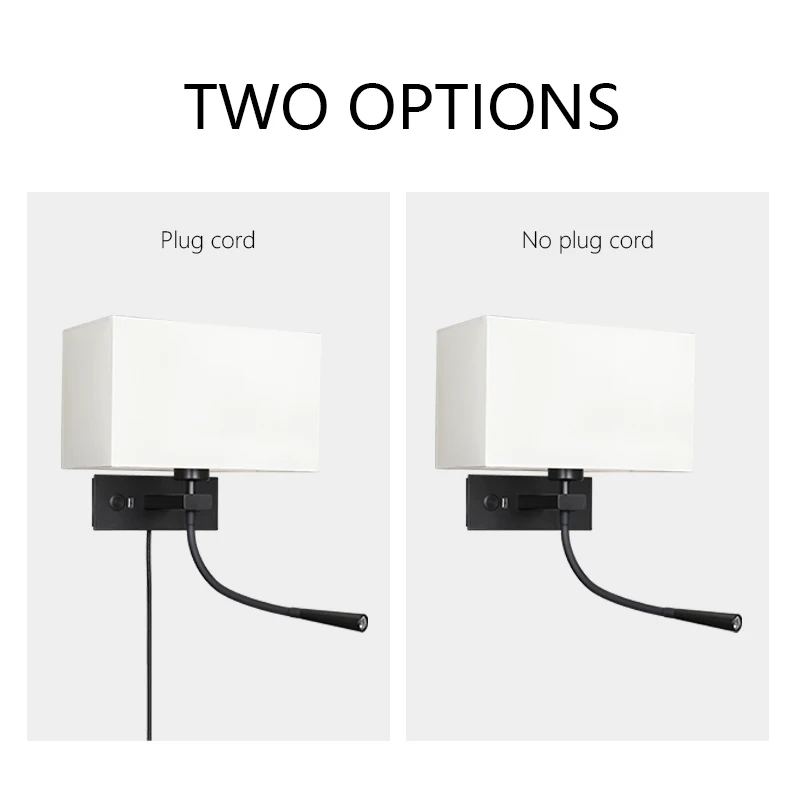 Dimmable Flexible Gooseneck Wall Mount Mounted Bedside Reading LED Light Lamp with USB Port and  double switch Cloth lampshade