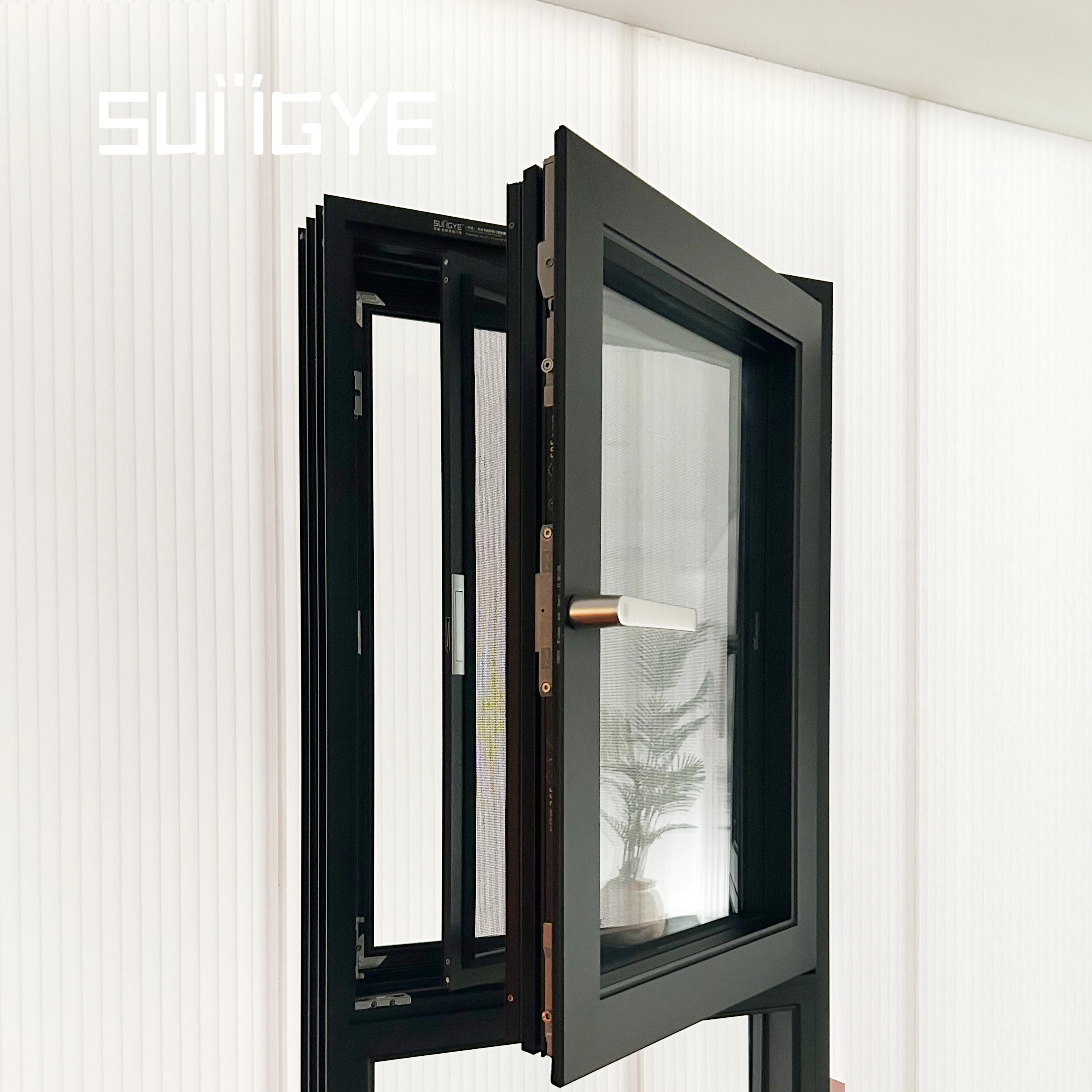 SUNGYE Energy Saving Hollow Glass Insulated Aluminum Windows House Outswinging Casement Window
