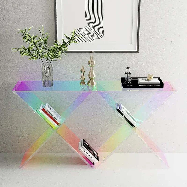 Acrylic Display Rack customized design plexiglass iridescent side table Color Nordic Colorful Morden shop acrylic riser
