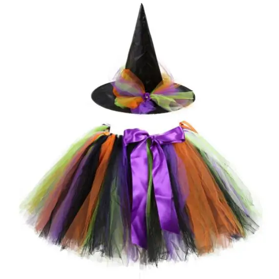 ecoparty  Girls Halloween Tutu Skirts Baby Ballet Tulle Pettiskirts with Witch Hat Broomsticks Kids Cosplay Party Costumes Cloth