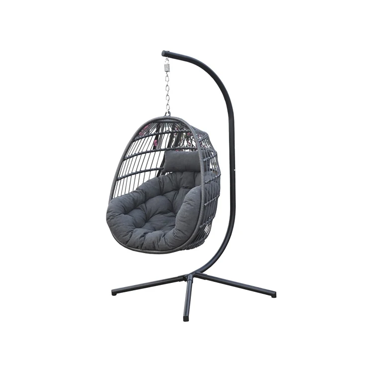 Foldable Garden Rope and steel swing chair rattan lounge swing chair with customized steel stand