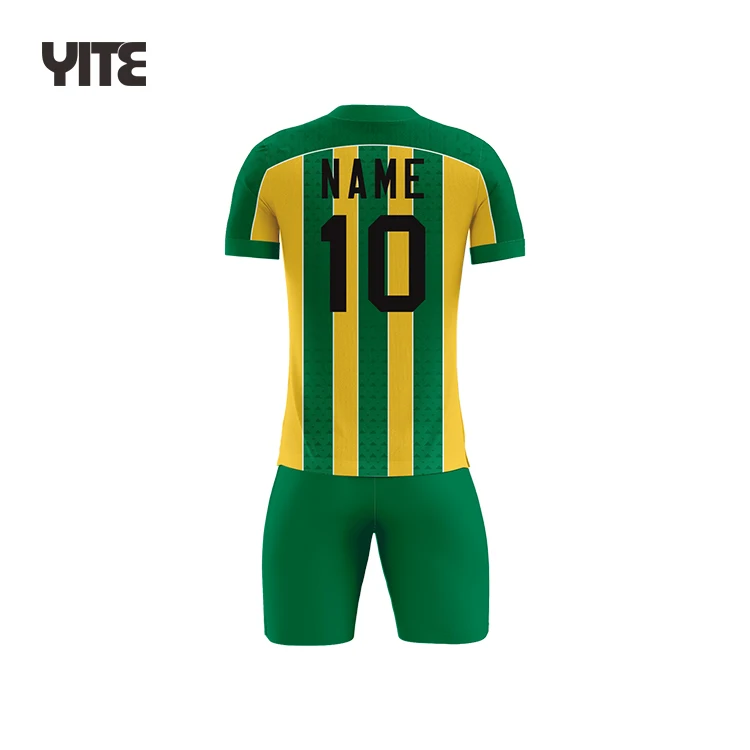 2022 Wholesale customized green and yellow soccer jersey with logo and numbers soccer youth team uniform