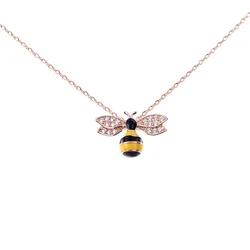 Mgirlshe Wholesale Ins Popular Women 14K Gold Plated Bee Pedant Brass Copper Zircon Enamel Plated Women Jewelry Accessories
