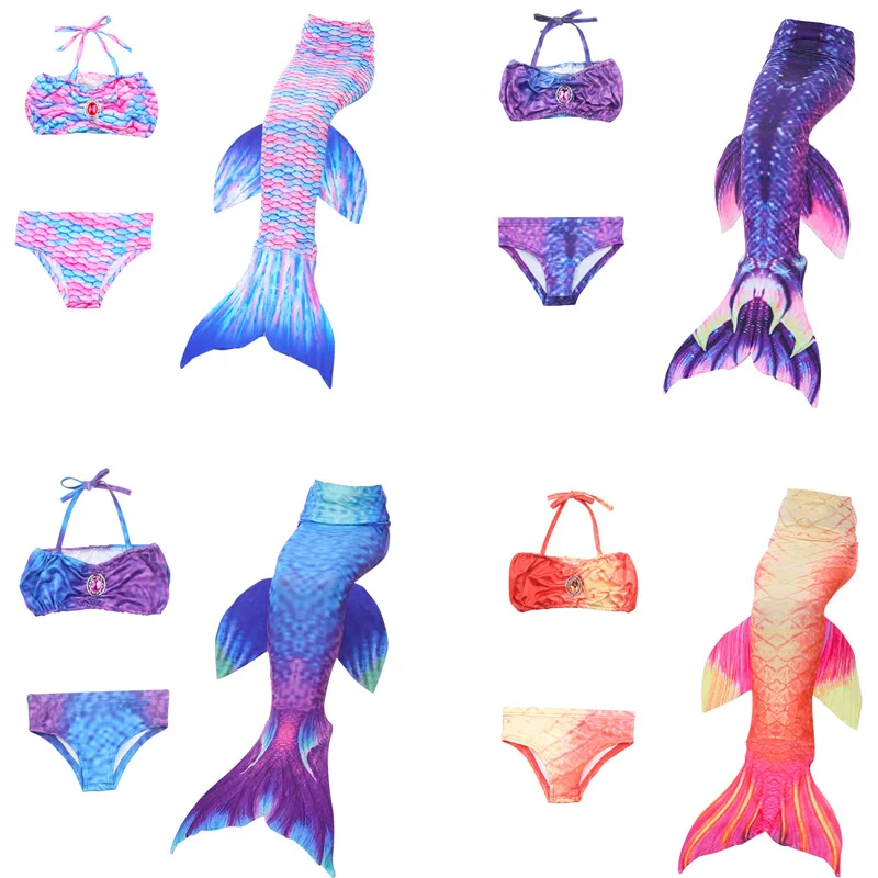 Girls 3 Pcs Swimsuits Mermaid Tails for Swimming  Princess Bikini Set Dress Up Party