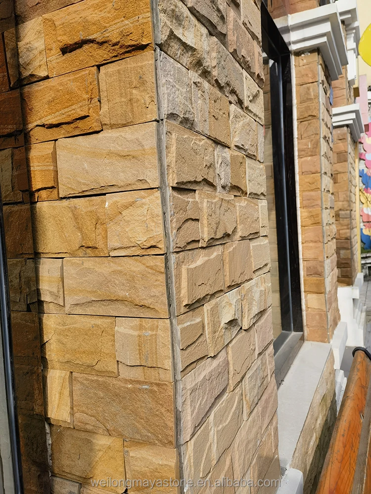 Chinese Natural Sandstone Villa Yellow Mushroom Stone Balcony Culture Stone Garden Outdoor Wall Brick Ancient External