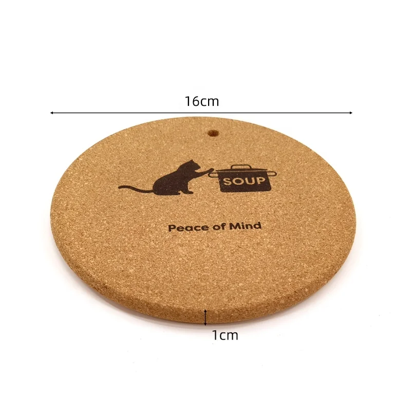 Economical custom design recyclable round pad kitchen pot holder round blank natural cork case coaster cork cat coaster