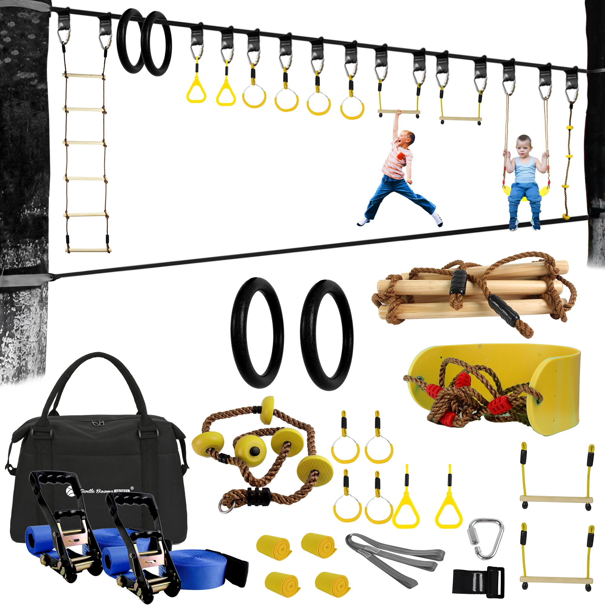 Amazon Kids Slackline Monkey Bar Ninja Warrior Obstacle Course with Outdoor Swing for Family Play