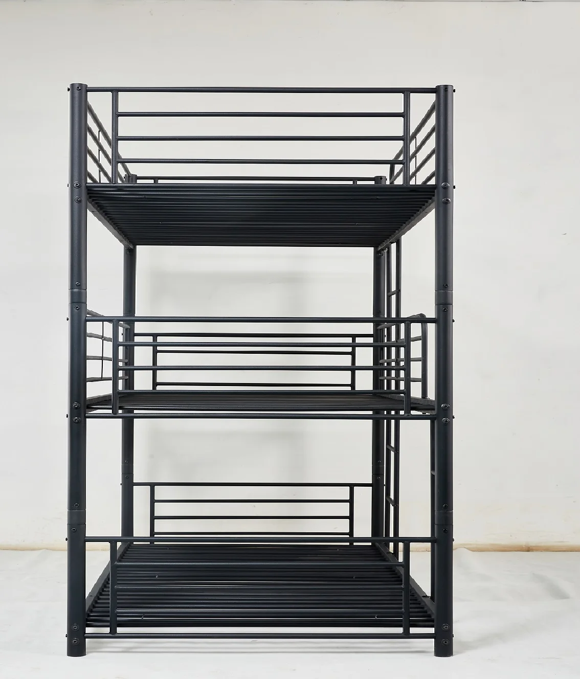 Kids furniture metal bunk bed, triple tiered 3 deck iron bed  black white for home furniture