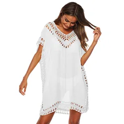 Sexy Women Loose Tunic Solid Bikini Cover Up Swimsuit Beachwear Swimwear Hollow Out Beach Dress