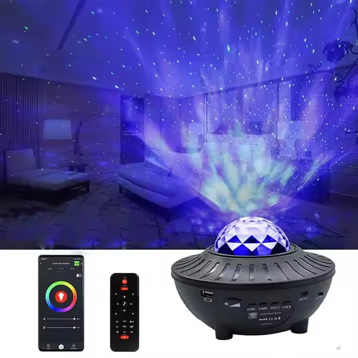 Remote Control BT Speaker Led RGB Laser Starry Sky Music Star Projector Water Wave Pattern Color Light