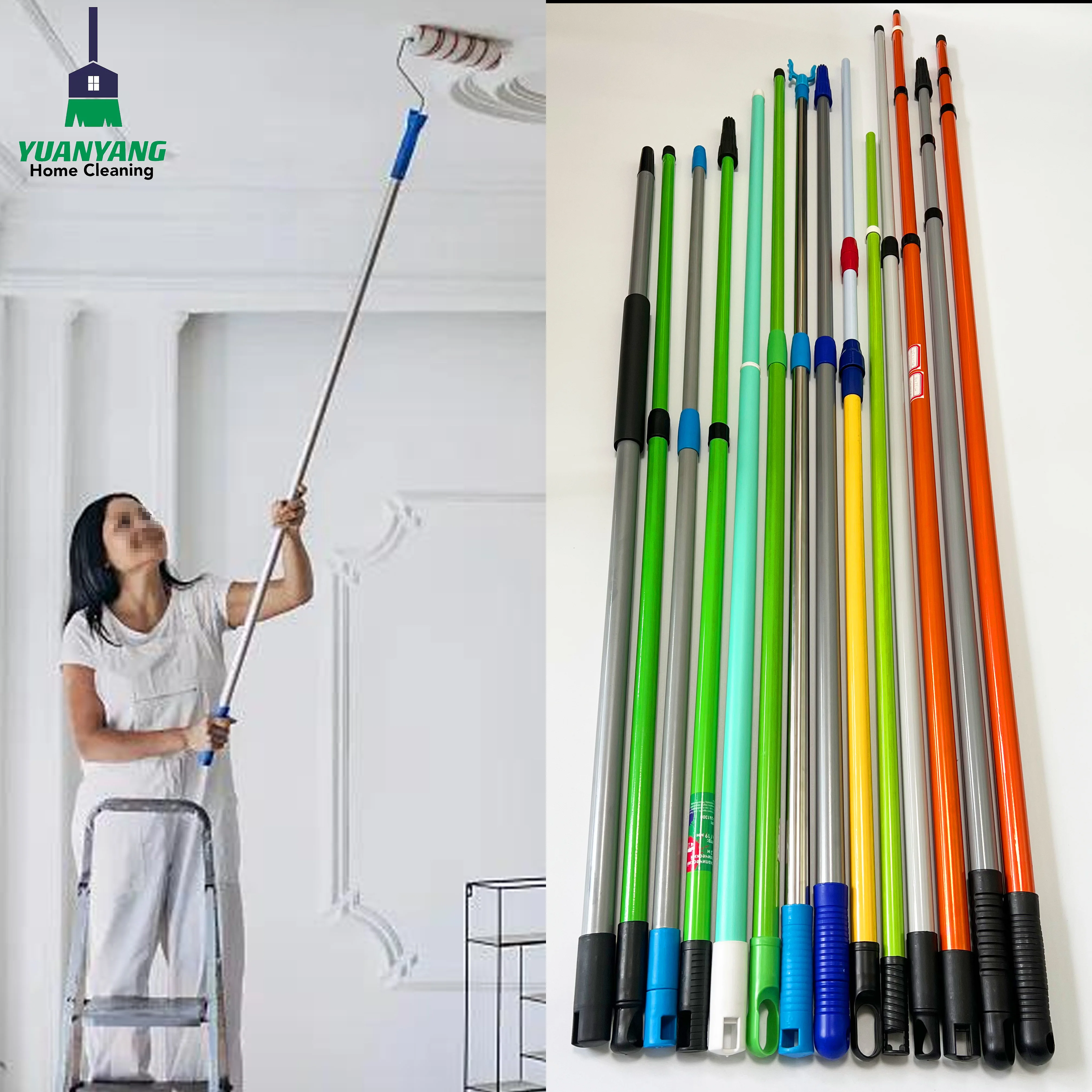Extendable Handle Roller Kit Wall Decorative Paint Roller Brush with Deluxe Two Sections Telescopic Handle