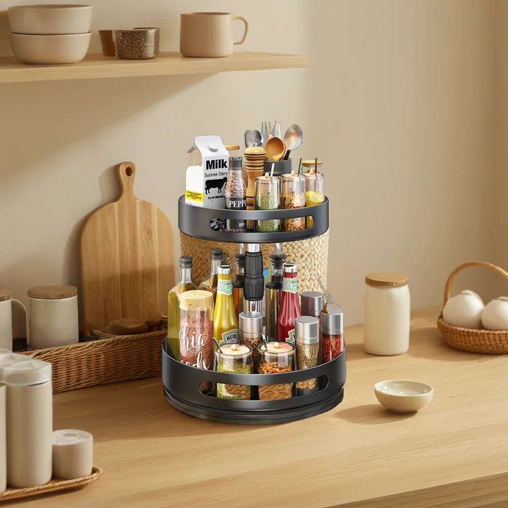 2-Tier Adjustable Metal Steel Lazy Susan Turntable for Kitchen Storage Pantry Cabinet Cupboard Spice Racks Organizer OEM Design