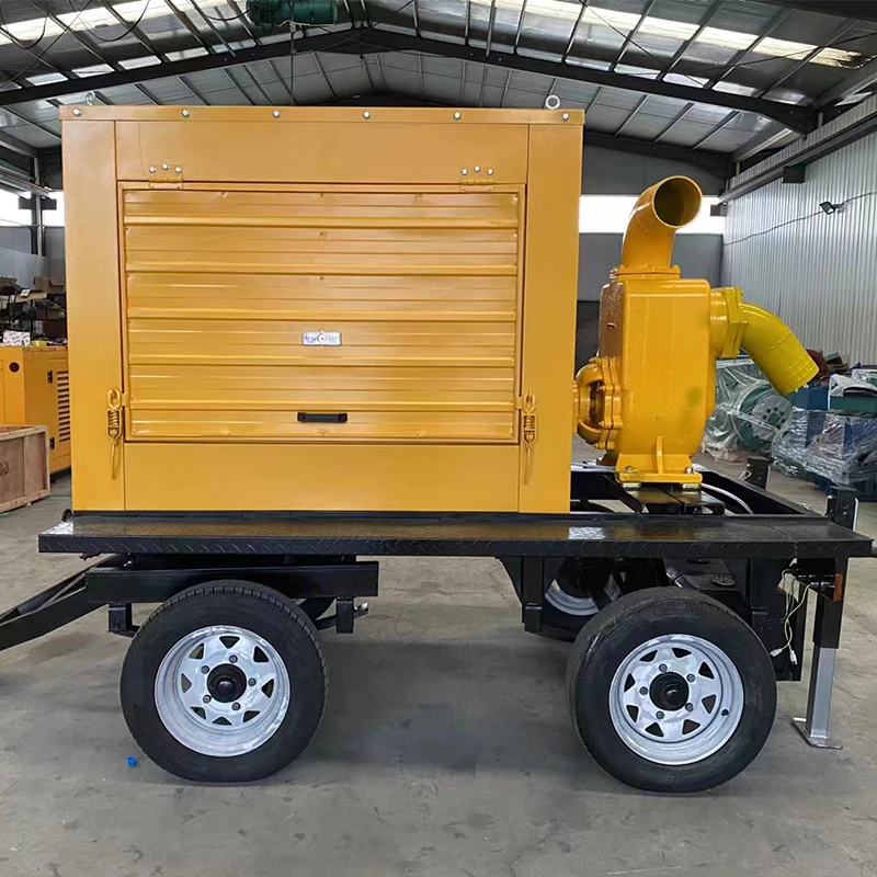 Irrigation System 8 Inch Two Wheel Trailer Mounted Diesel Engine Non Clog Self Priming Centrifugal Electric Water Pump
