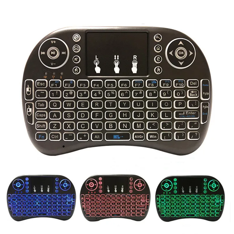 i8 Mini Wireless Keyboard 7 color backlit 2.4ghz English Russian 3 colour Air Mouse with Touchpad Remote Control fAndroid TV Box
