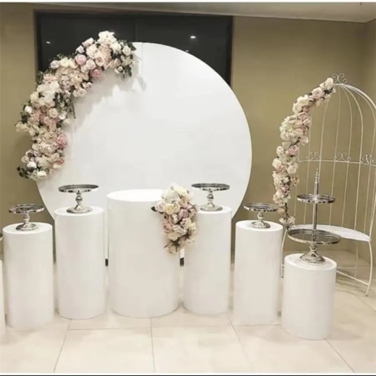 
Wholesale Acrylic White Round Plinth & Backdrop Wedding Display Stand for Wedding Stage Decoration 
