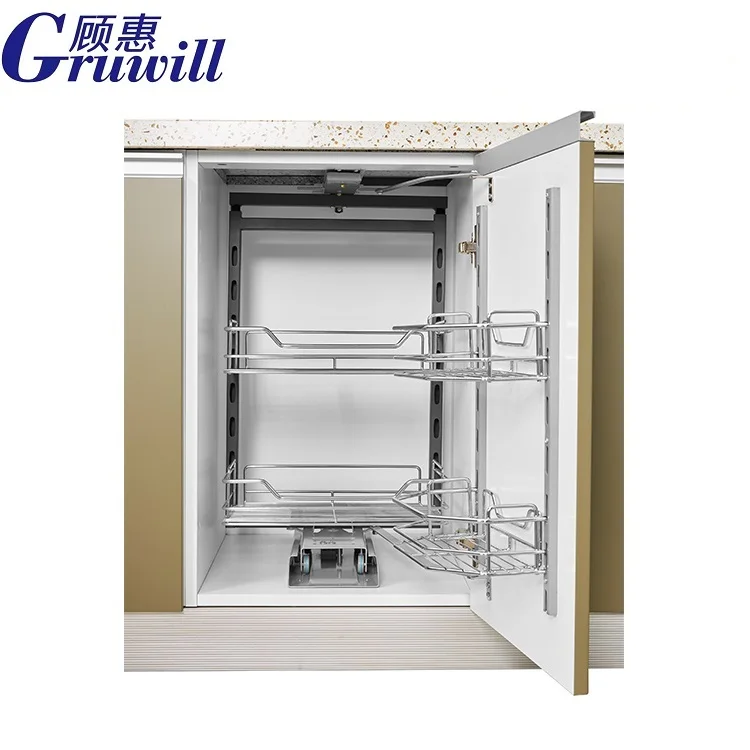 kitchen cabinet pantry units with pull out wire baskets for storage